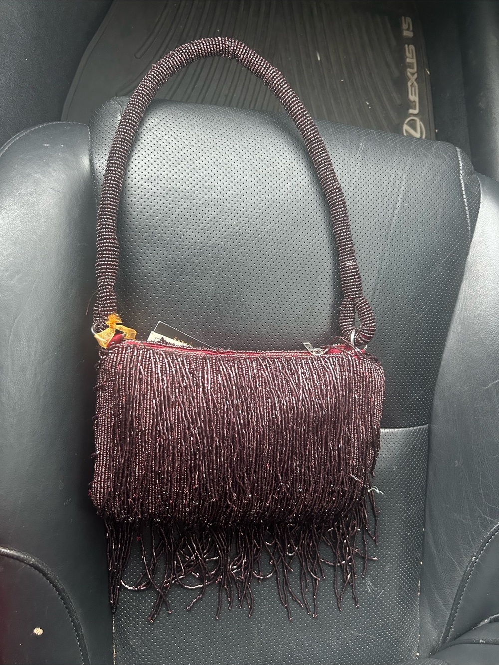 Beaded Fringe Wristlet Clutch in Burgundy